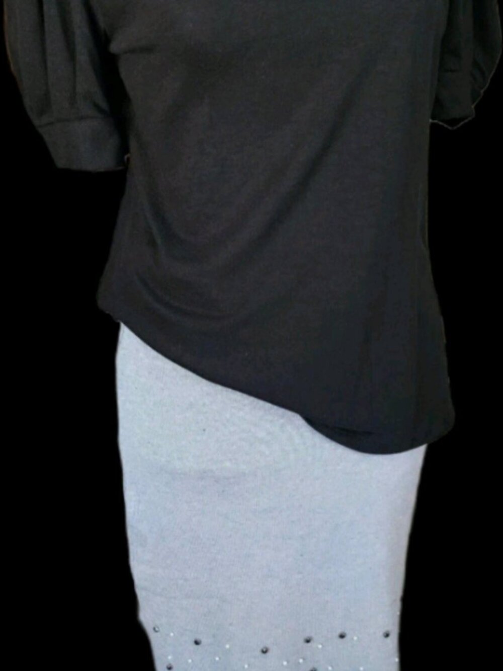 Size M Les Amis Black Top Better Be Grey Rhinestone Skirt Set NWOT